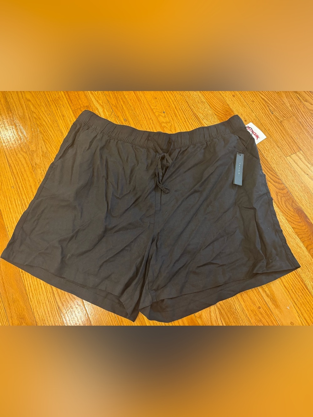 Tahari Black Women's Drawstring Linen Shorts